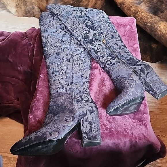 Nine West Womens Siventa Brocade Heels Over-The-Knee Boots Shoes - Picture 6 of 6